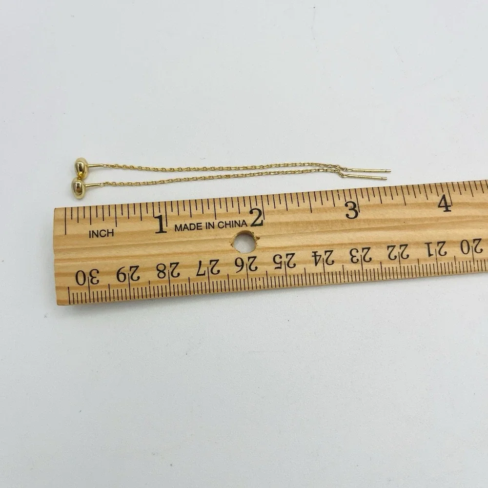 S.Leaf Gold Over Sterling Silver Heart Dangle Ear Threader Earrings 1.68g